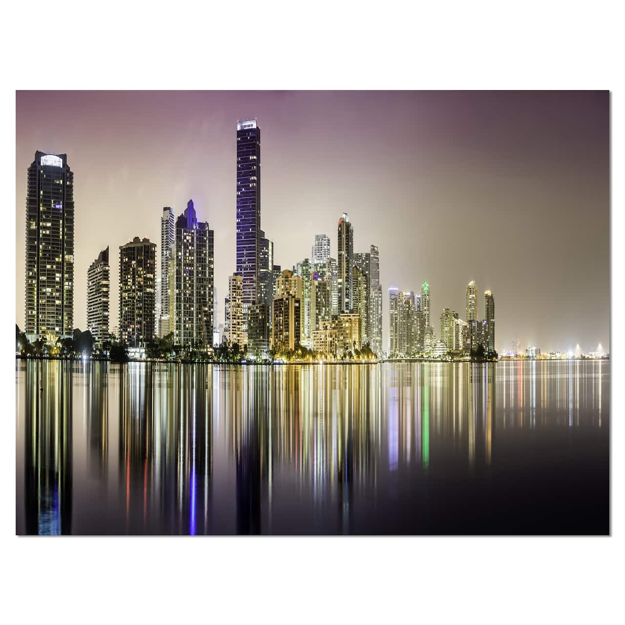 Designart - Miami Downtown Night Panorama - Extra Large Canvas Art Print